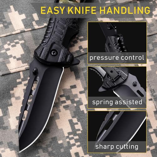 Image of Pocket Knife with 3.74 inch Sharp Blade, Fire Starter, Whistle & Paracord Handle, Liner Lock - Multifunctional Folding Knife for Survival - Camping Gear for Men, Gifts for Husband, Boyfriend, Dad 6772