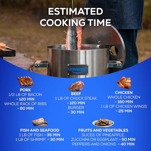 Universal-20-pound-Stainless-Steel-25-servings-Charcoal-Barrel-Smoker-with-Thermometer-Airlock-system-205x-296-x-155-2-in-1-Vertical-Smoker-Grill-and-Smoker-Slow-Cooking-Smoker Universal 20 pound Stainless Steel 25 servings Charcoal Barrel Smoker with Thermometer Airlock system 205x 296 x 155 2 in 1 Vertical Smoker Grill and Smoker Slow Cooking Smoker