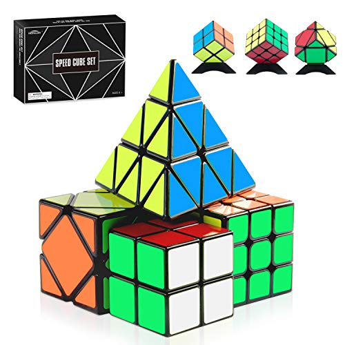 Monilon Speed Cube Set, [4 Pack] Kids Toys Magic Cube Bundle Smooth Brain Teaser Puzzles 2X2 3X3 Pyramid Skewb Pack, Gifts Toys for Kids Boys Girls Adults Ages 6 7 8 9 10 11 12 + Years Old