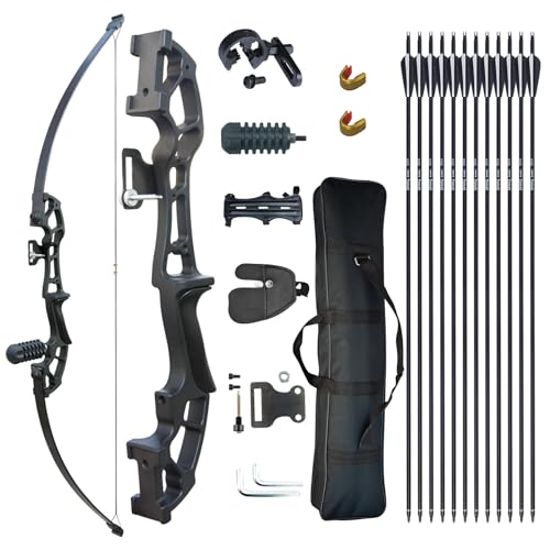 Arco e freccia per adulti, 30 40lb destra arco da caccia Riser metallo Set arco lungo Arco di pratica per principianti (40 LBS, Nero)
