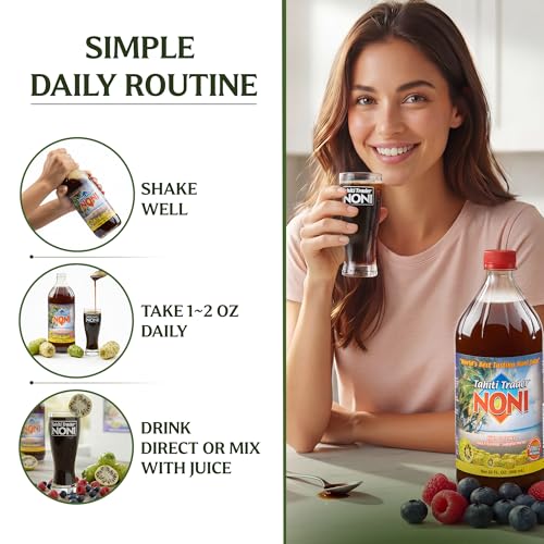 Image of Tahiti Trader Original High Potency Noni Juice - Pure Noni Fruit Juice - Antioxidant Superfood Supporting Energy & Body Health - 32oz, 2 Pack