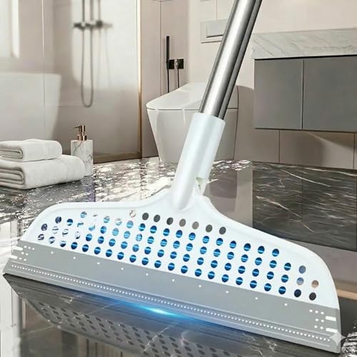 Image of Floor Wiper with Silicone Blade Magic Broom Water Squeegee for Bathroom Tile Marble Glass Walls Balcony Mirrors Floors Carpet Cleaning180Swivel Head Adjustable Long Handle Multipurpose Cleaning wiper