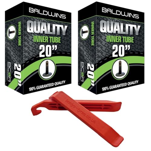 Baldwins Bike Inner Tube 20 x 1.75 to 2.125 Schrader Valve & BALDYS TYRE LEVER (Pack of 2)