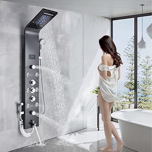 Panel de Ducha LED a prueba de agua con sistema de masaje tipo cascada y torre de acero inoxidable miniatura 1