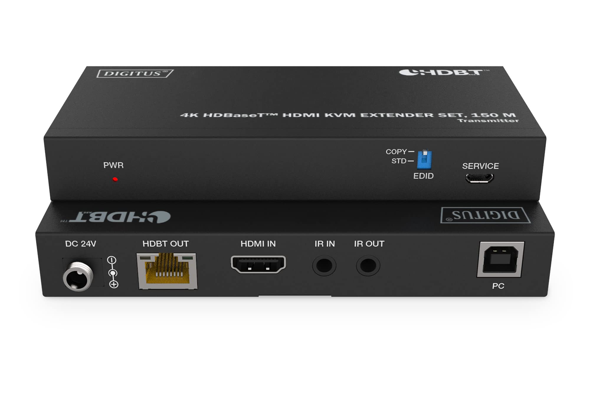 DIGITUS Przedłużacz KVM HDMI - 4k/60Hz - Nadajnik i odbiornik - HDBaseT 1.0 - HDMI 2.0b - USB 1.1 - Zasięg do 150 m - Kabel krosowy Cat 6A i wyższy