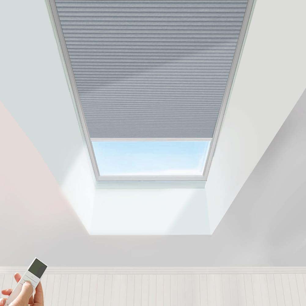 TIPIACE Motorized Skylight Blinds, Cellular Shades (Half Blackout-Grey)