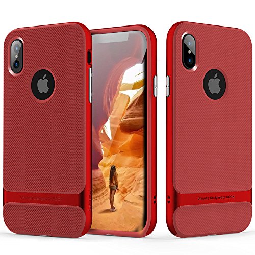 iPhone X Case, ROCK [Royce] - Red [Ultra Thin][Heavy Duty][Metal Texture Side Buttons][Dual Layered][Slim Fit][Hard PC + Soft TPU] For Apple iPhone X