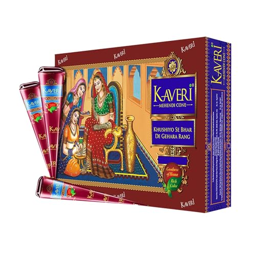 Hochwertige, natürliche Mehndi-Henna-Kegel von Kaveri, nicht-permanente Tattoos, Rot-Braun, 6 Stück, 100{5133f7555950df93c20a2c35212bb72c4d612074bc420be4c80a63184f72889d} natürlich, PPD-frei, keine schädlichen Chemikalien