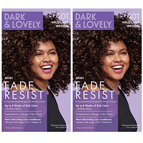 Permanent Hair Color by Dark and Lovely Fade Resist I Up to 100% Gray Coverage Hair Dye I Hazelnut Brown 401 I 2 Count I SoftSheen-Carson, Hazlenut Brown