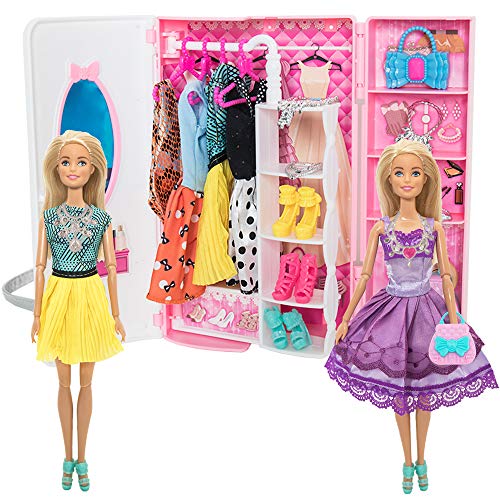 SOTOGO 32 Pieces Doll Clothes and Accessories for 11.5 Inch Girl Dolls Include 13 Pieces Handmade Doll Outfits Party Doll Gown Fashion Doll Dresses, 18 Pieces Doll Accessories and Handbag Closet - Thumbnail 5