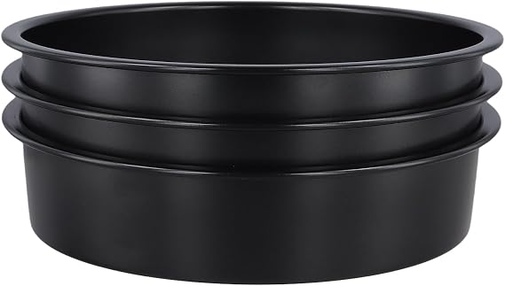 JEUIHAU 8 inch Cake Tins Set of 3, Non-Stick Carbon Steel Layer Cake Pans, Round Baking Pan for Roasting Serving (Black)