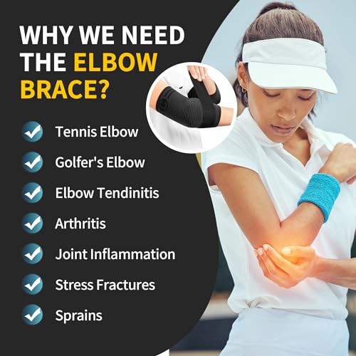 CAMBIVO Elbow Support with Strap for Men Women 2 Pack, Tennis Elbow Brace Compression Sleeves, Dual-side Silicone Pads for Weightlifting, Golfers Elbow, Tendonitis, Elbow Pain Relief - Image 4