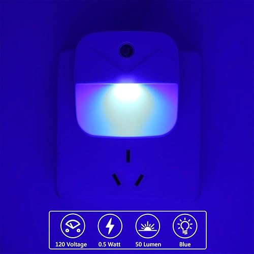 Miniatura 4 de KINUR Paquete de 6 luces LED azules nocturnas enchufables, sensor de atardecer a amanecer automático, de bajo consumo, luces nocturnas de brillo