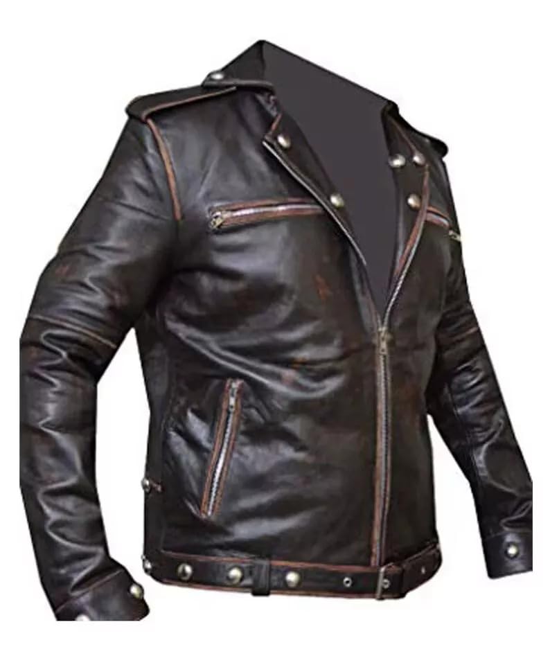 Mens vintage café racer Snake patch fall 3 real leather jacket2