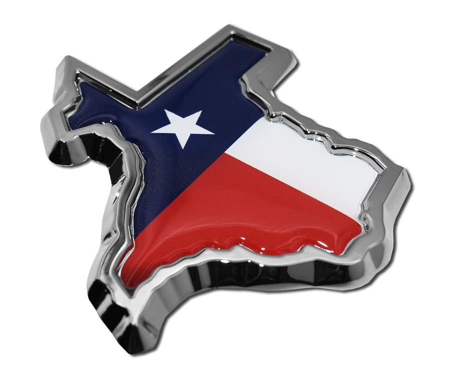 Image of Elektroplate Texas State Flag in Shape of Texas All Metal Emblem for Cars, Trucks, and All Auto | Universal Fit at 3.25 inch x 3.25 inch | Weatherproof