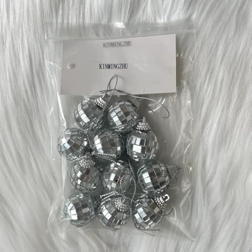 12pc-Silver Disco Mirror Ball for Party Decoration, Christmas Tree Wedding Birthday Party Ornaments (1.18 inch)