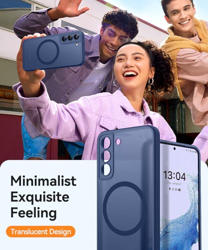 Image of CANSHN Designed for Samsung Galaxy S22 Case [Full Camera Protection] [Compatible with MagSafe] Translucent Matte Shockproof Protective Phone Cover 6.1 Inch - Deep Blue