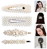 Pearl Hair Clip Pins Decorative 4 Pack Hair Barrettes Large Big Hair Styling Clips Wedding Braiding Bridal Hair Accessories for Women Girls Gifts