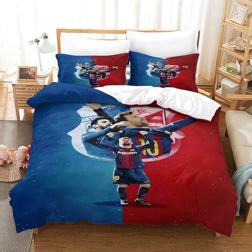 WXLWHR Housse De Couette Messi Microfibre Douce Parure De Lit avec Fermeture Éclair & Taie d'oreiller pour Enfant Fille Single（140x200cm）