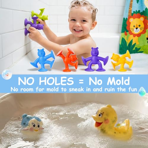 Image of 24PCS Suction Cup Toys for Toddlers 1-3, No-Hole Mold-Free Bath Toys | Silicone Suction Toys for Baby, Sensory Building & Fidget Toys for Kids, Window Tray Travel Toys for Boys Girls