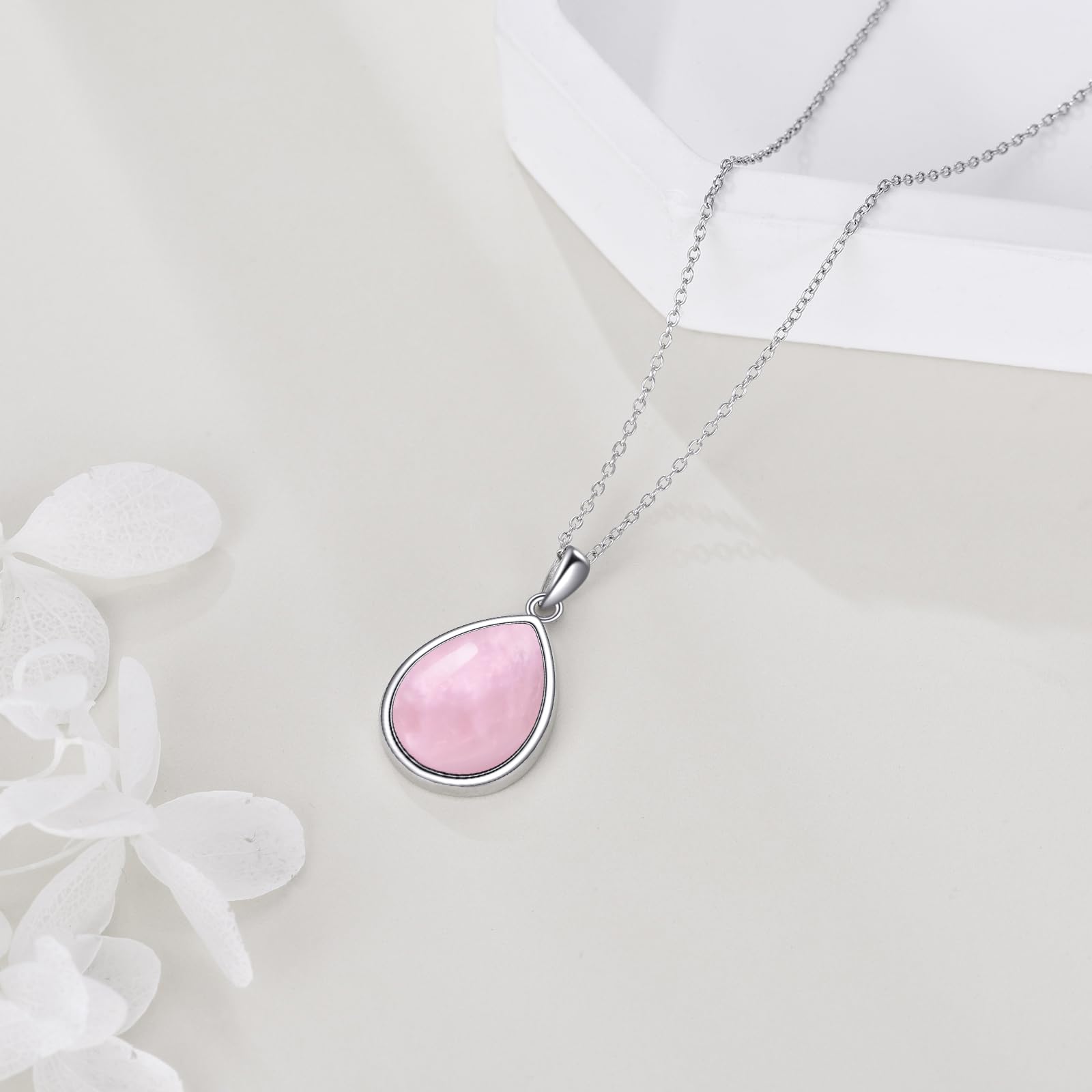 Halskette aus Larimar/Mondstein/Bernstein/Labradorit/Opal/Malachit/Türkis/Rosenquarz/Lapislazuli/Schwarzer Onyx für Damen, 925er-Sterlingsilber, tropfenförmiger Schmuck, Geschenke für Mädchen