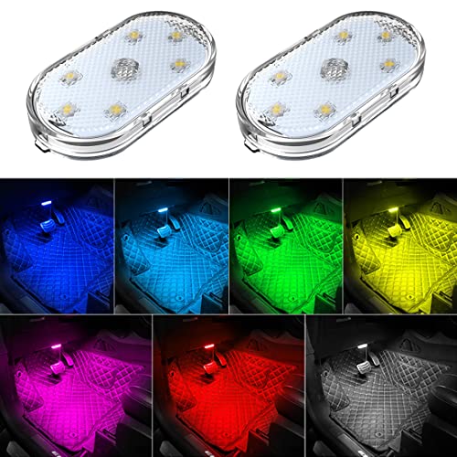 2 PCS Auto Led Lichter Innen,7 Farben Umgebungsbeleuchtung Autoinnenraum,USB wiederaufladbare Auto-Sound-Control-Licht