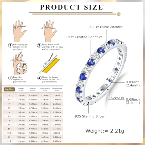 Full Eternity Band 2.4mm Wide Sterling Silver or Gold Color Stackable Birthstone and CZ Anniversary Bands Wedding Ring for Men Women, Comfort fit and Hypoallergenic4