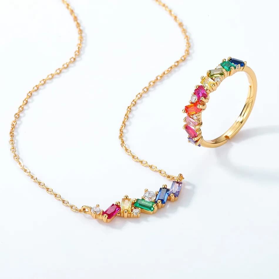 925 Sterling Sliver Collier pour Femmes Arc-en-Ciel Zircon Corindon Vert Nano Plaqué Or Véritable Set Up Cadeau