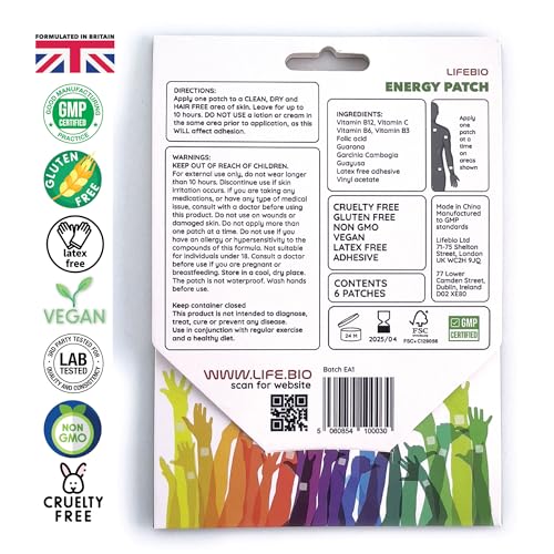 Image of Energy Patch: Natural Blend of B12, C, B6, B3, Folic Acid, Guarana & Guayusa, Daily Patches - Vegan, Cruelty Free, Non GMO, Latex Free - 6 Patches