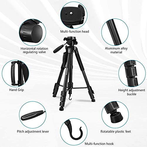 Zoegate Portable Tripod 70"/177Cm Travel Camera Tripod Outdoor Compact Aluminum Alloy Video Tripod Monopod With 3-Way Swivel Pan Tilt Head Cellphone Holder Smartphone Clip For Phone #TOP1