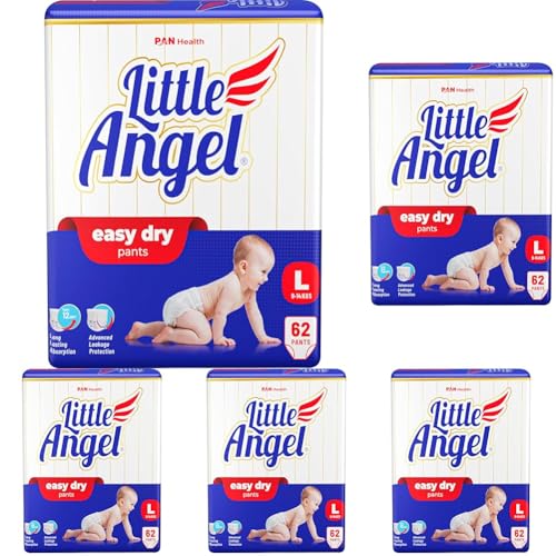 Image of Little Angel Baby Easy Dry Diaper Pants With 12 Hrs Absorption Large Size, 9-14 Kgs - L (62 Pieces) (Pack of 5)