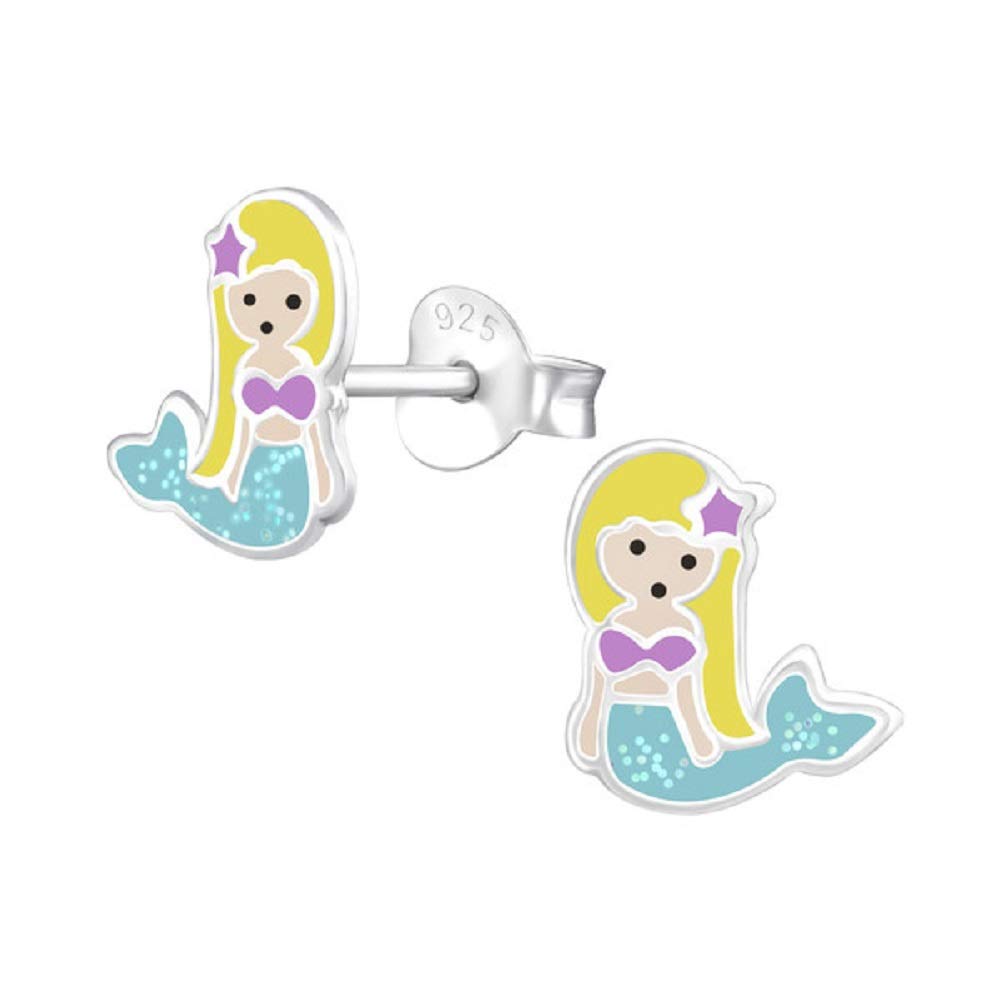 Laimons Pendientes infantiles para niña con diseño de sirena, de plata de ley 925