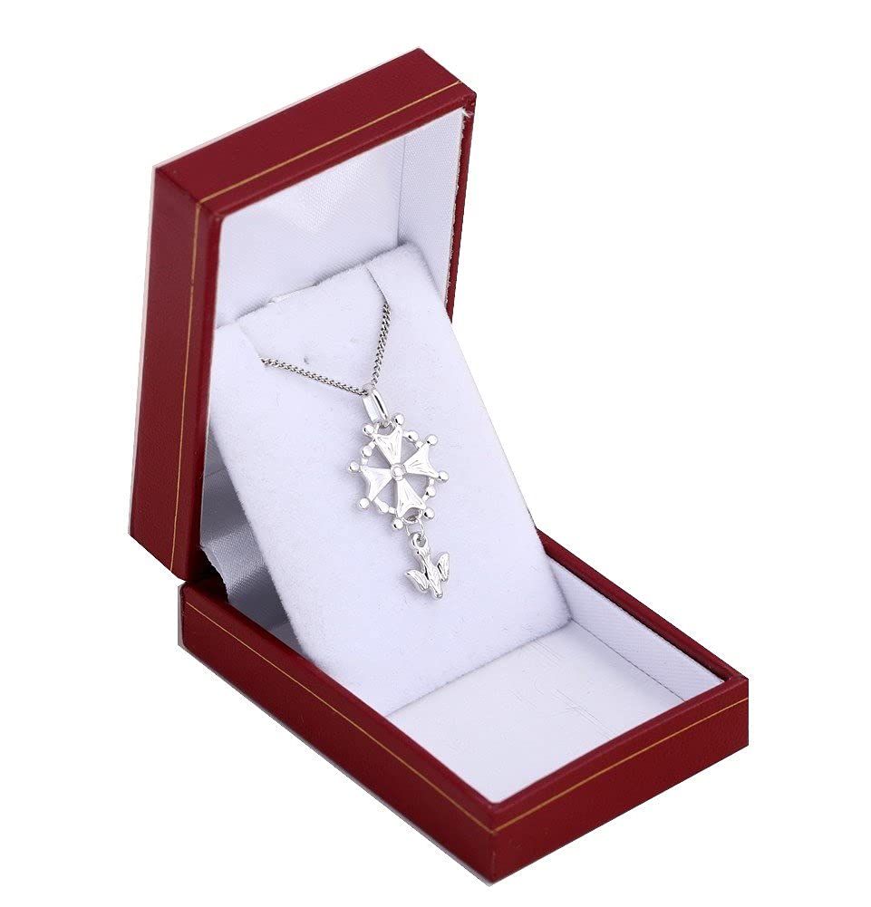Collier 50cm | croix huguenote protestante | en argent massif 925 rhodiée | ensemble pendentif et chaine dans sa boite cadeau pour homme