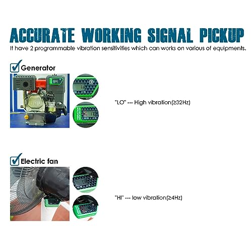 Runleader Digitaler kabelloser Betriebsstundenzähler mit eigener Stromversorgung, vibrationsaktivierter, rücksetzbarer Job-Timer, Benutzersperre für den Generator Marine Lawn Mower (Grün)