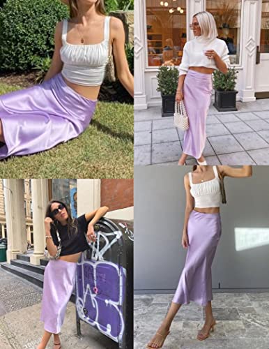 Image of Zeagoo Skirts for Women High Waist Skirt Elegant Midi Skirt Satin