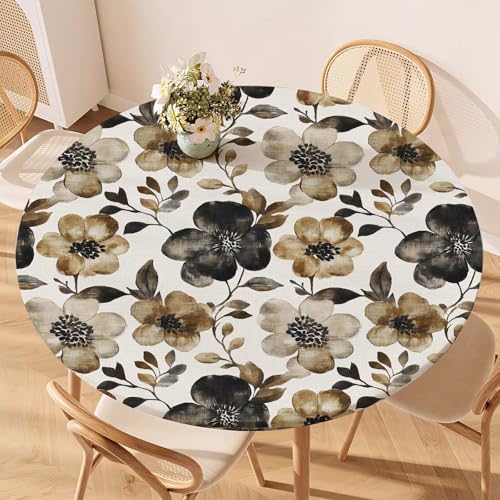 viaowan Farmhouse Fitted Round Tablecloth with Elastic Edge – Washable, Anti-Slip, Wrinkle-Free Table Cover for 36"-42" Round Tables