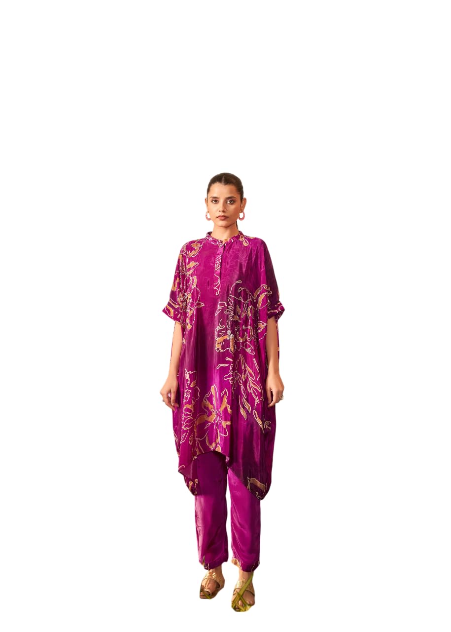 Women’s Royal Pink Crepe Kaftan Co-Ord Set | Two-Piece Outfit with Kaftan Top and Pants | Suitable for Casual, Festive, and Occasional Wear | Color – Pink, Purple/Fuchsia-image-35