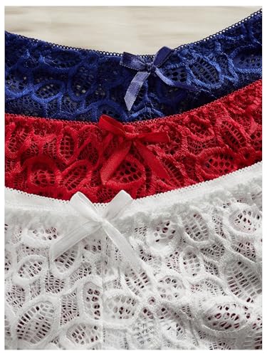 Image of Verdusa Women's Lingerie Sets 6 Piece Lace Bow Floral Underwear Bras Wireless Padded Bra and Panty Set