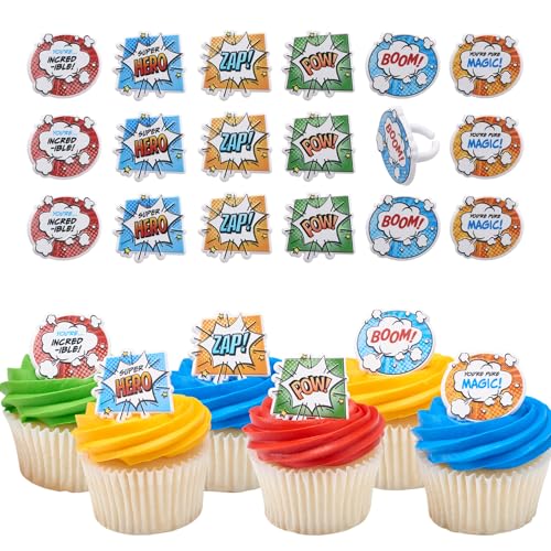 Decoraciones para cupcakes de cómics y anillos de superhéroe en fiestas infantiles creativas DecoPac