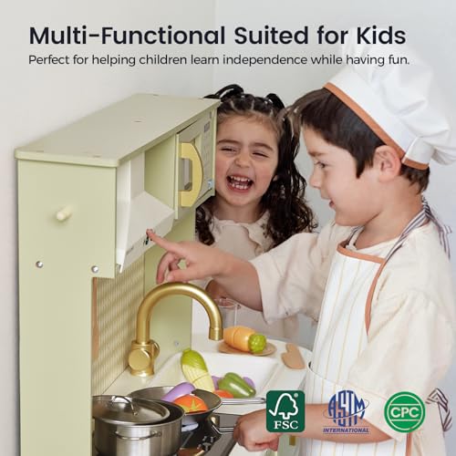Image of Tiny Land Play Kitchen for Kids - Real Lights, Sounds & Adjustable Height