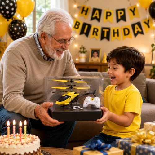 Image of KIDZYMON New Age Technology RC Helicopter with USB Cable, Safety Sensor 3.1, Gravity 2.6, 3D Light, Charging Battery, Indoor and Outdoor Flying, Remote Battery not Included (Yellow Colour)