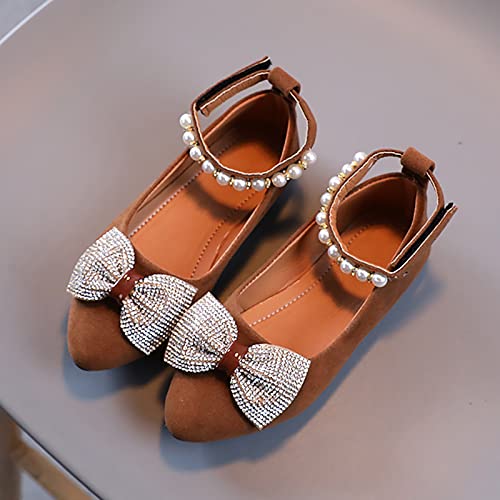 Girls Casual Shoes Shallow Mouth Slip On Pointed Pearl Princess Boat Shoes Kids Children Toddler Size 4 Sandals Girl (Brown, 6-7 Years)2