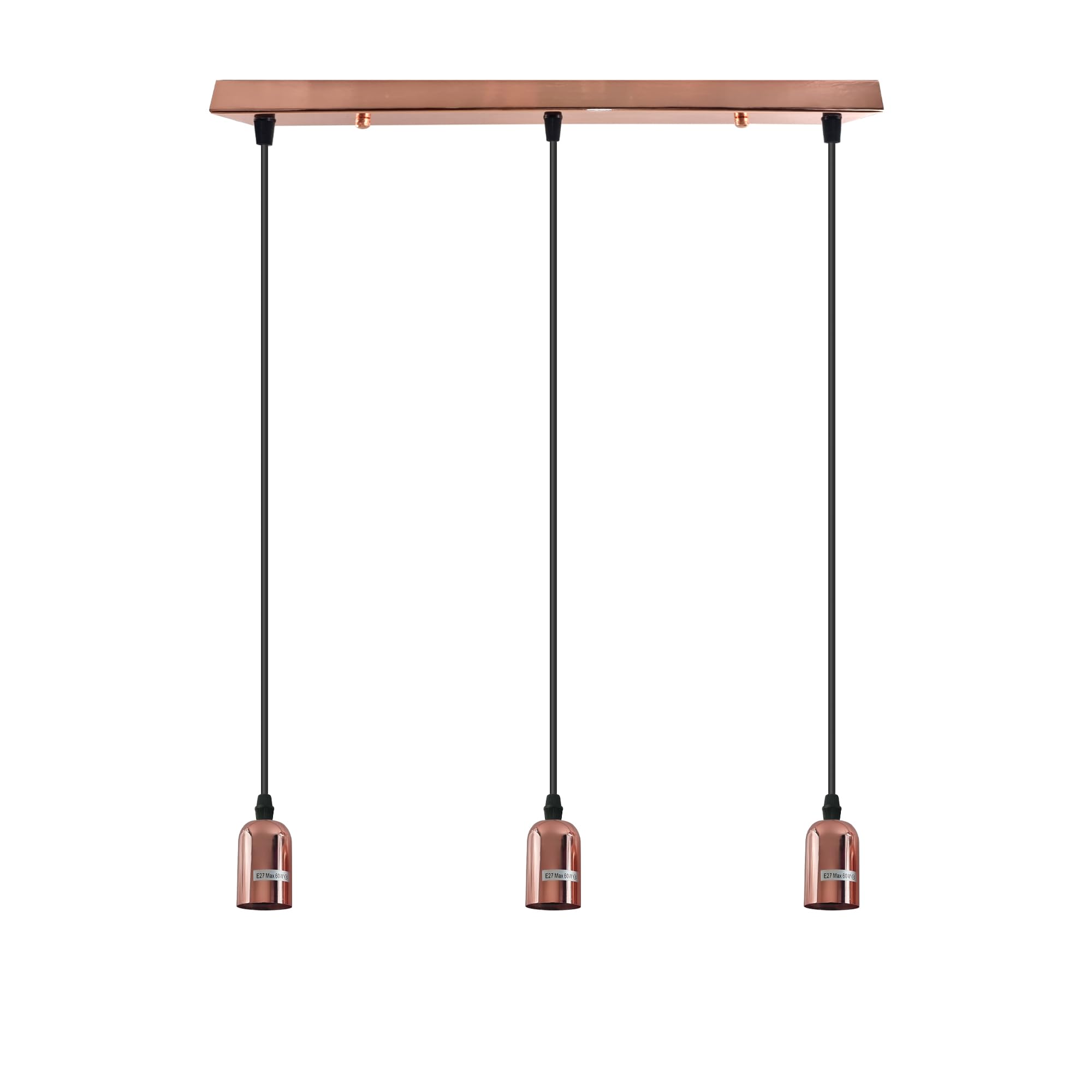 LEDSone Lighting Industrial Cluster 3 Way Pendant Light Fittings, Loft Bar Triple Hanging Pendant Ceiling Lights for Kitchen Island Living Room (Rose Gold, Without Bulb)