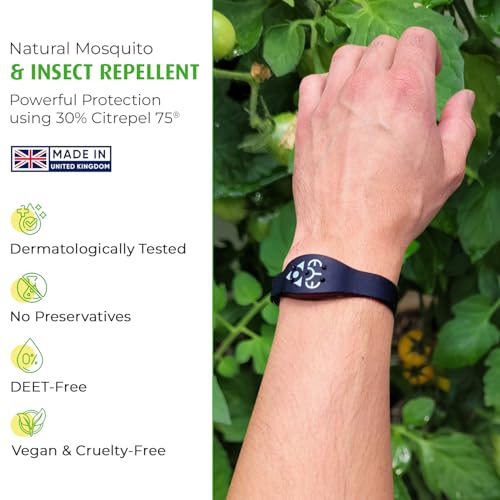 Mosquito Repellent Bracelet - Anti Mosquito Bracelet for Adults - 100% Natural, Deet Free Mosquito Repellent Bands - Provides Up to 2 Weeks Protection - Large Black Wristband