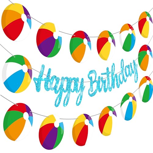 Image of 3Pcs Beach Ball Birthday Party Banners Beach Ball Birthday Party Decorations Summer Pool Theme Banner Garlands for Summer Theme Party Baby Shower Supplies