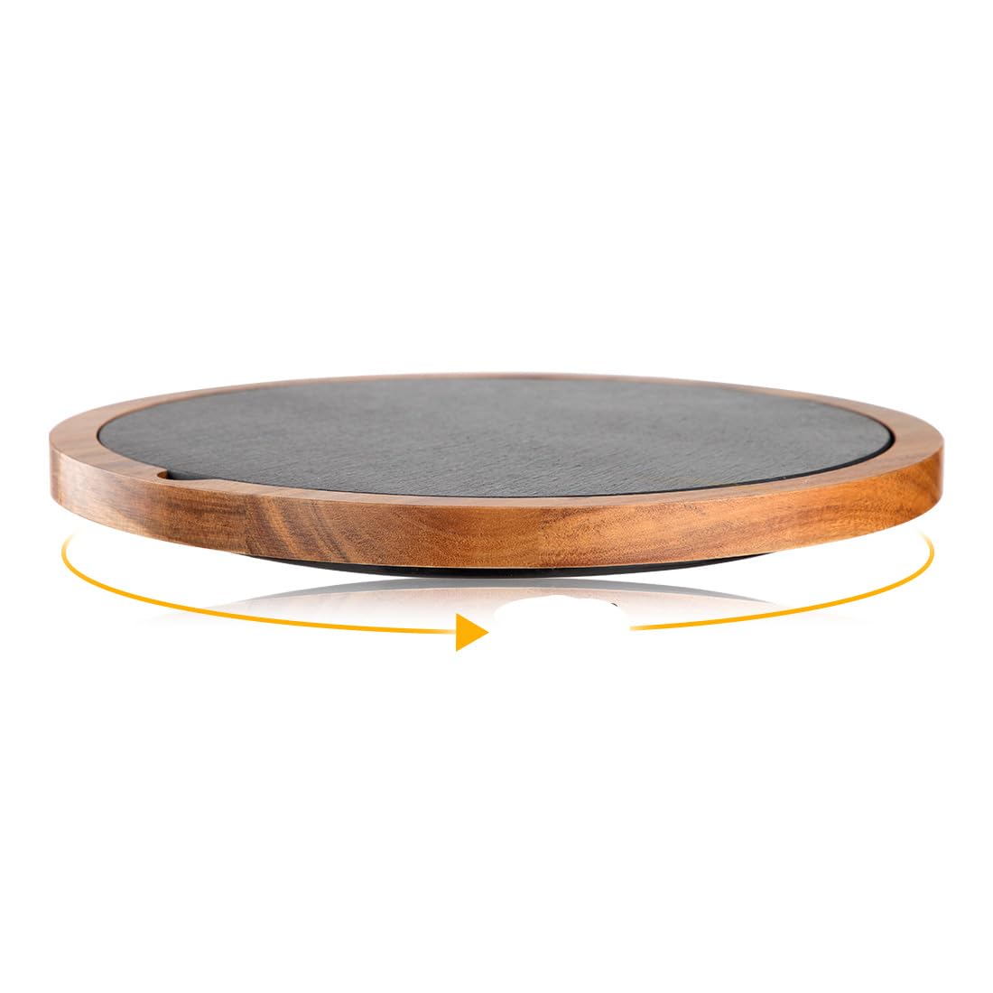 Lazy Susan Slate - Piatto da portata in legno di acacia con ardesia, piatto per formaggio, piatto da bistecca, perfetto per charcuterie, barbecue, cene, design rustico con rotazione a 360°