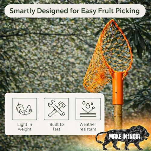 Image of Leafly Mango Fruit Plucker with Net|Fruit Picker|Fruit Harvester (5-7 Kg)|Nylon Net Metal Frame|Fruit Basket Capacity Garden Tool