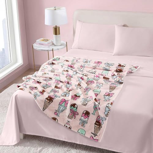 Image of Betsey Johnson - Blanket, Buttery-Soft Throw Blanket for Couch or Bed, Boldly Plush & Oversized Bedding (Coquette Ice Cream Pink, 50 inch x 70 inch)