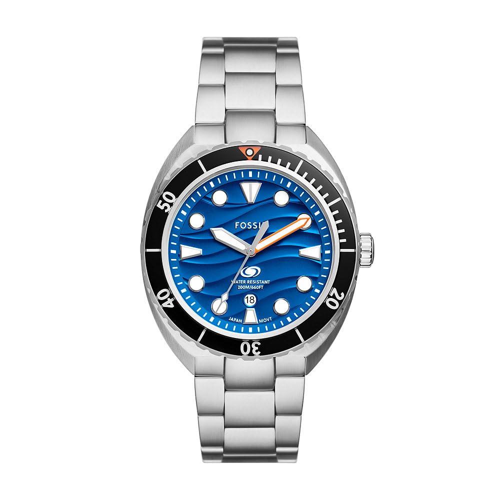 FOSSIL Breaker Watch for Men, Quartz Three Hand Date Movement with Stainless Steel or Silicon Strap