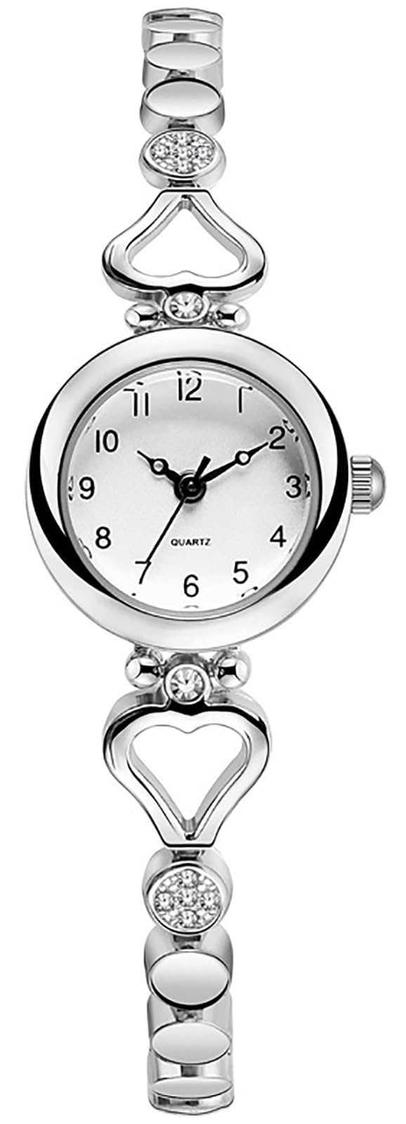 Women's Heart Bracelet Watch Dainty Small Dial Arabic Numerals Quartz Waterproof Adjustable Steel Strap Elegant Crystal Jewelry Watch for Women Silver